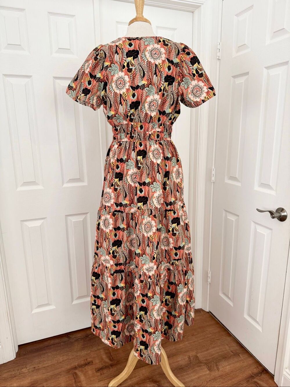 Anthropologie The Somerset Maxi Dress Orange Motif Floral Tiered Cotton L Fall - Picture 3 of 7
